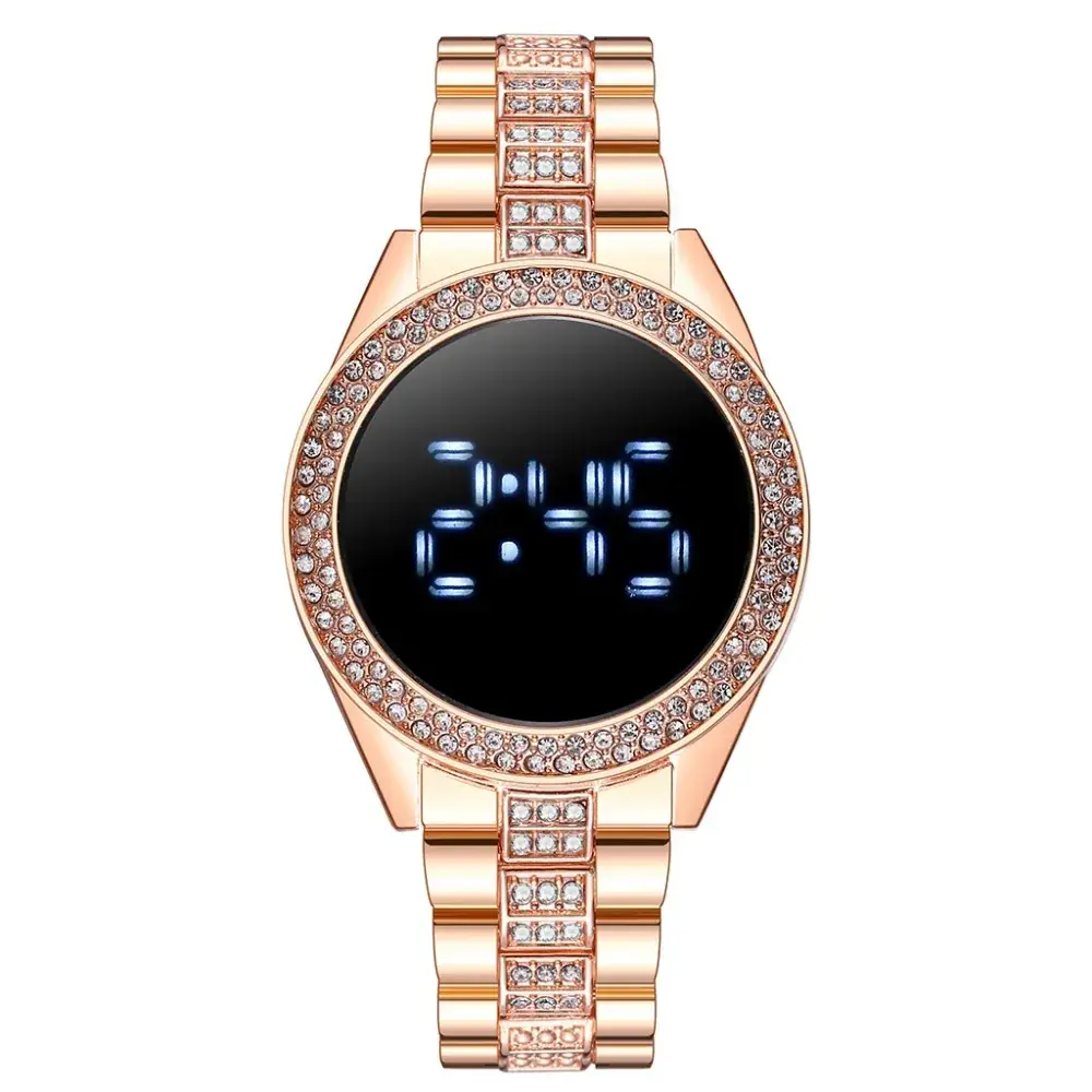 Black LED Digital Women's Watch with Diamond Band