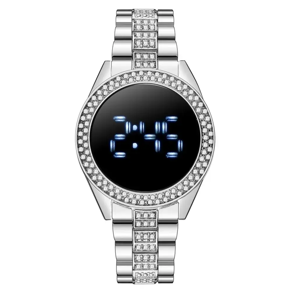 Black LED Digital Women's Watch with Diamond Band