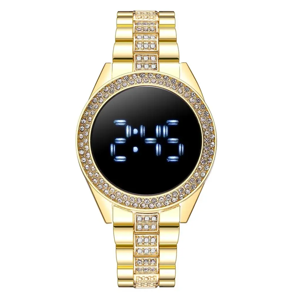 Black LED Digital Women's Watch with Diamond Band