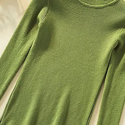 White Green Knit Pullover Sweater Women Long Sleeve - Image 10
