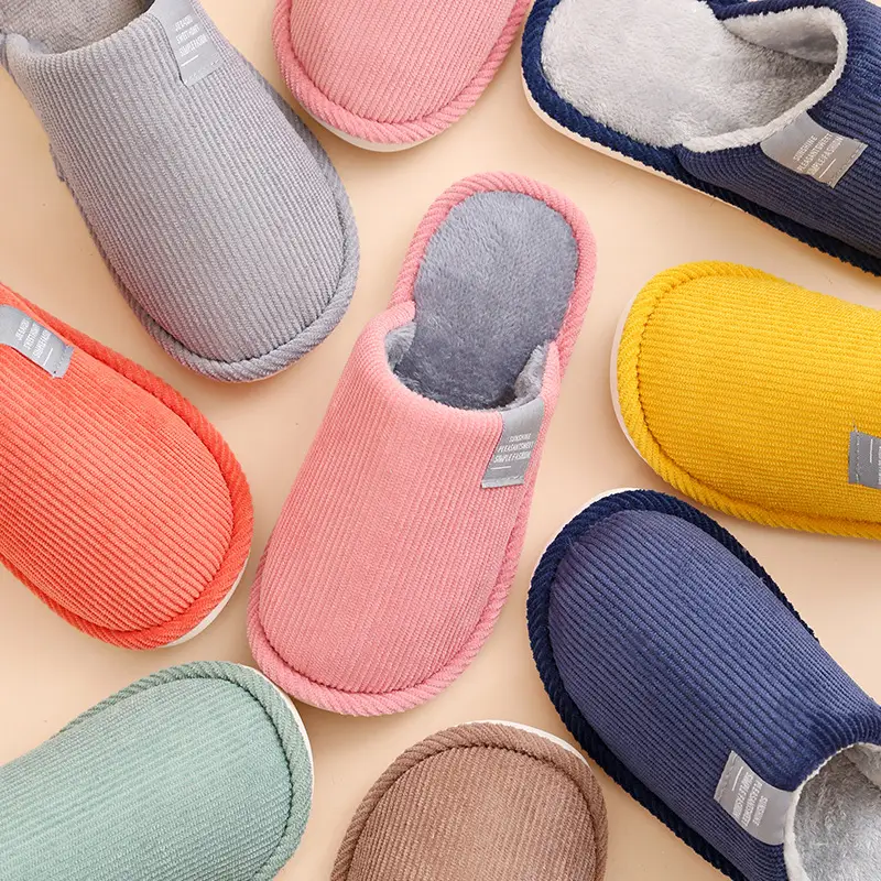 2025 Corduroy Non-Slip Home Slippers with Floor Mop Design, Warm Toe-Covering Couple's Cotton Slippers, Available for Dropshipping