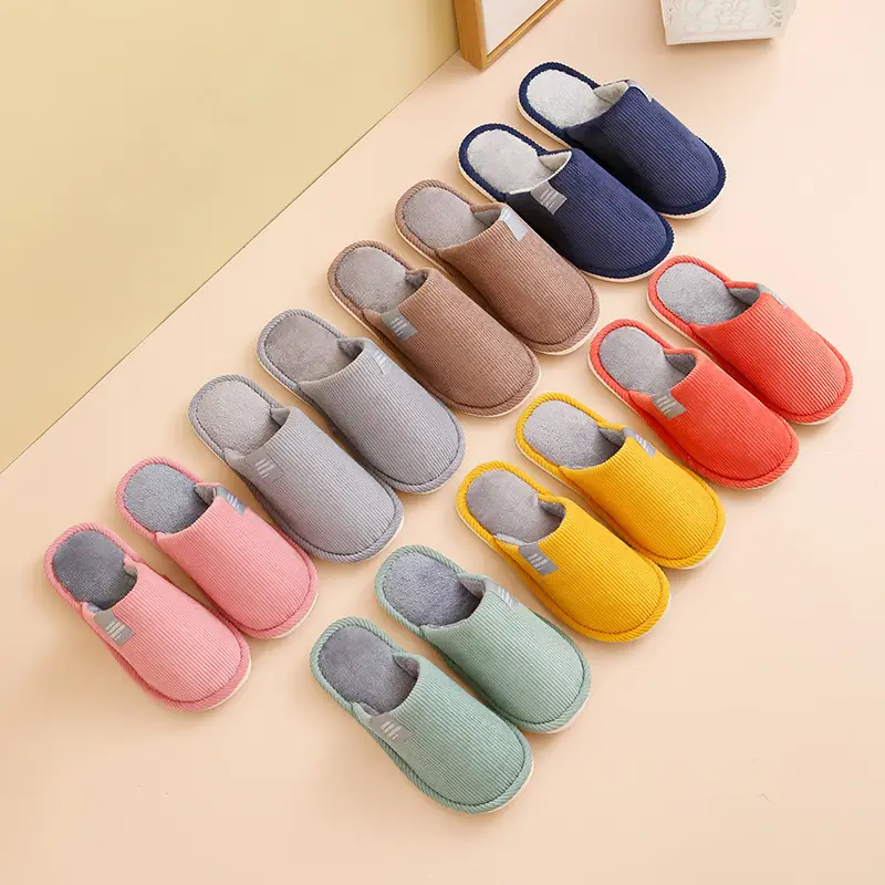 2025 Corduroy Non-Slip Home Slippers with Floor Mop Design, Warm Toe-Covering Couple's Cotton Slippers, Available for Dropshipping
