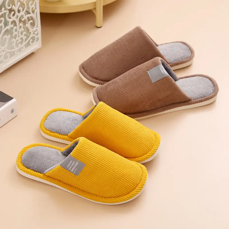 2025 Corduroy Non-Slip Home Slippers with Floor Mop Design, Warm Toe-Covering Couple's Cotton Slippers, Available for Dropshipping