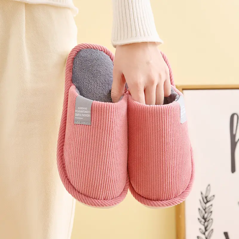 2025 Corduroy Non-Slip Home Slippers with Floor Mop Design, Warm Toe-Covering Couple's Cotton Slippers, Available for Dropshipping