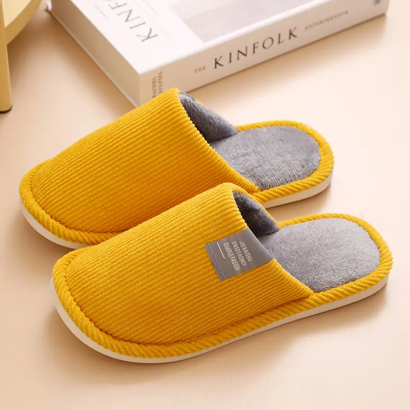2025 Corduroy Non-Slip Home Slippers with Floor Mop Design, Warm Toe-Covering Couple's Cotton Slippers, Available for Dropshipping