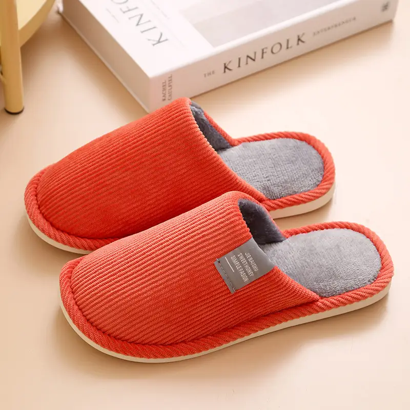 2025 Corduroy Non-Slip Home Slippers with Floor Mop Design, Warm Toe-Covering Couple's Cotton Slippers, Available for Dropshipping