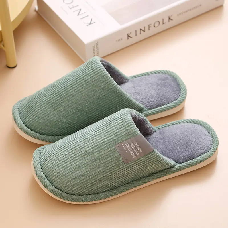 2025 Corduroy Non-Slip Home Slippers with Floor Mop Design, Warm Toe-Covering Couple's Cotton Slippers, Available for Dropshipping