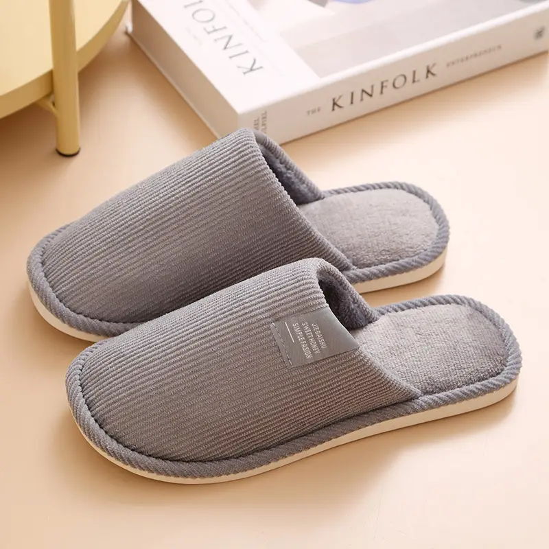 2025 Corduroy Non-Slip Home Slippers with Floor Mop Design, Warm Toe-Covering Couple's Cotton Slippers, Available for Dropshipping