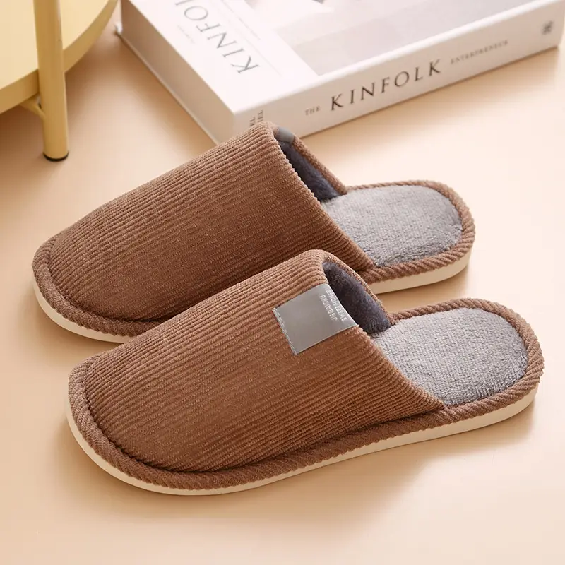 2025 Corduroy Non-Slip Home Slippers with Floor Mop Design, Warm Toe-Covering Couple's Cotton Slippers, Available for Dropshipping