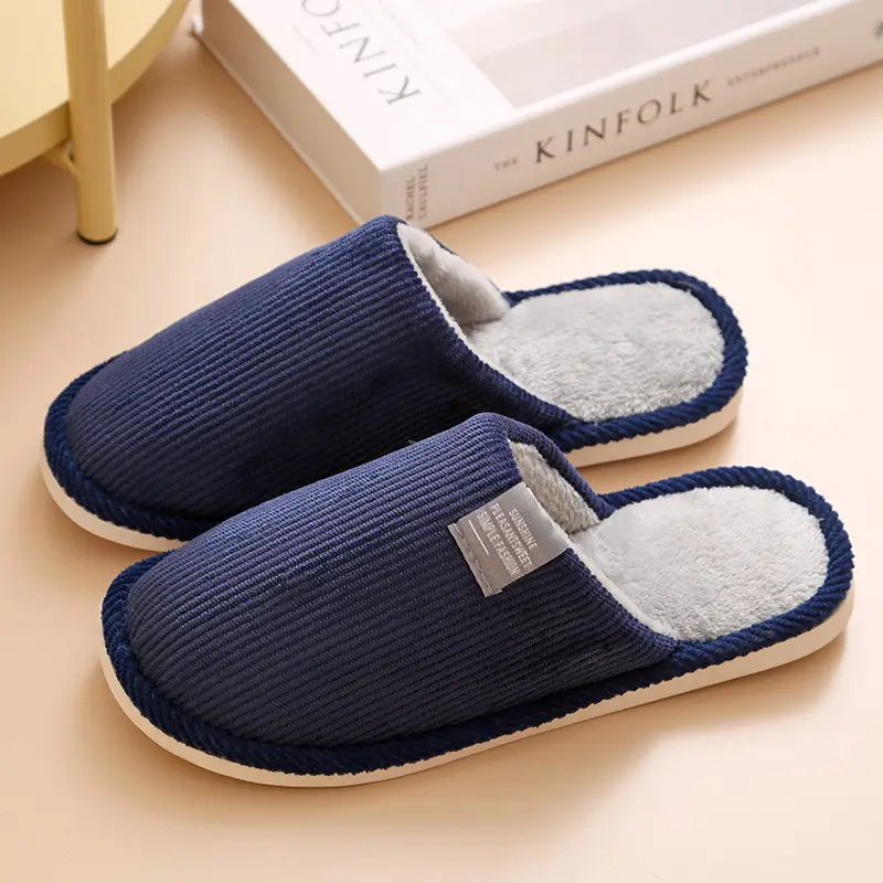 2025 Corduroy Non-Slip Home Slippers with Floor Mop Design, Warm Toe-Covering Couple's Cotton Slippers, Available for Dropshipping