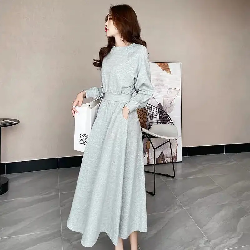 Korean Style Long Sleeve Black Dress Large Swing Waist - Image 5