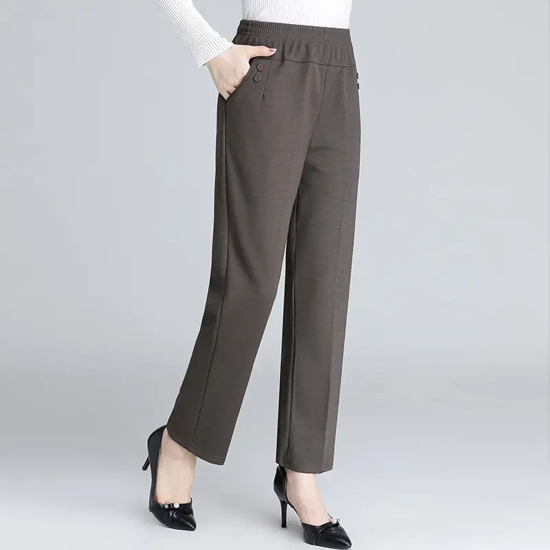 Middle-Aged Elastic High-Waist Mom Pants Black - Image 4