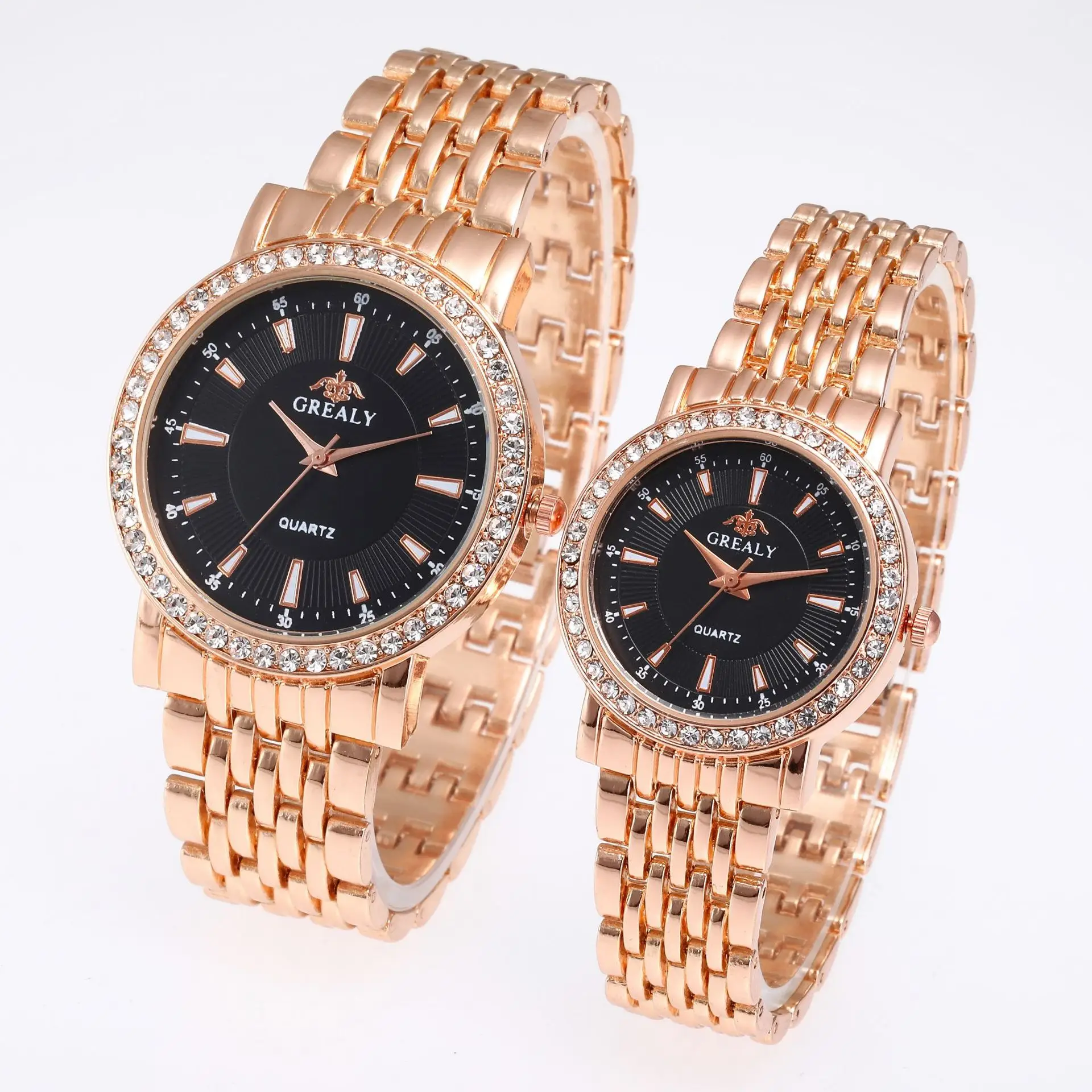 Couple Quartz Watches Gold Silver Diamond Band Set