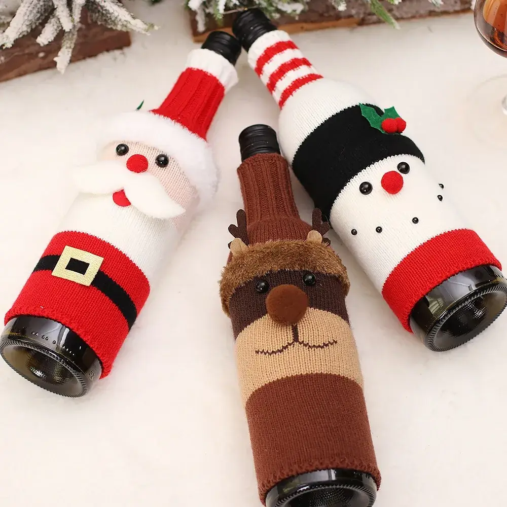 Knitted Christmas Bottle Set with Santa, Elf & Snowman Design - Image 5