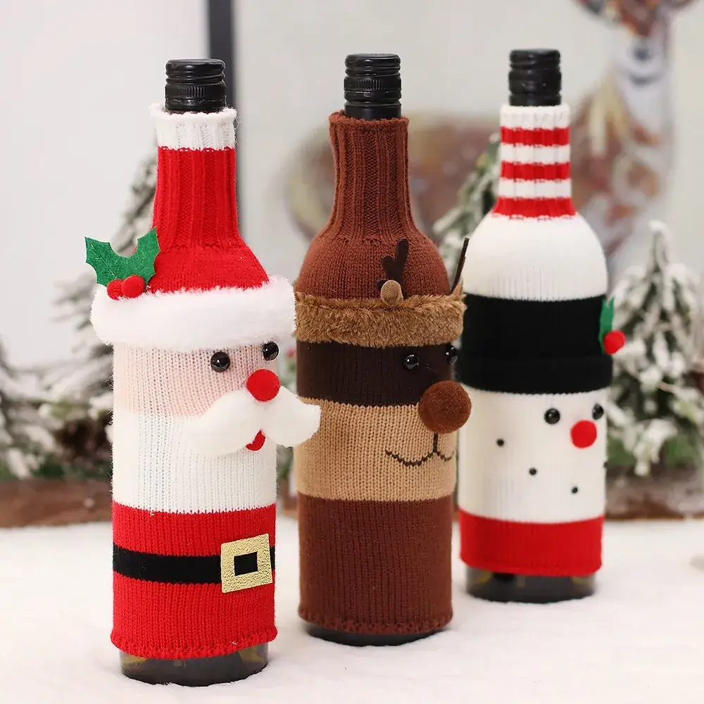 Knitted Christmas Bottle Set with Santa, Elf & Snowman Design - Image 6