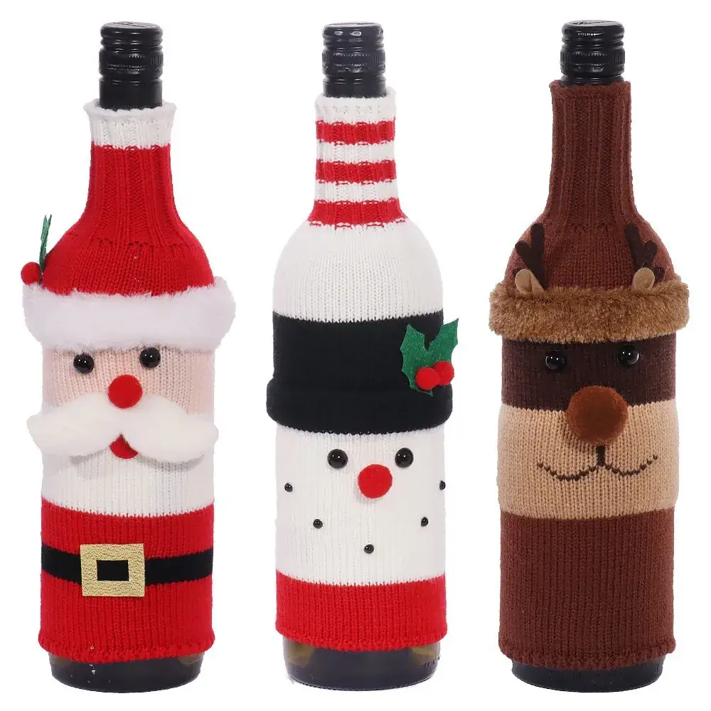 Knitted Christmas Bottle Set with Santa, Elf & Snowman Design - Image 8