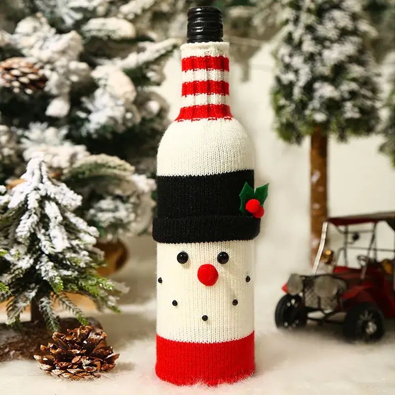 Knitted Christmas Bottle Set with Santa, Elf & Snowman Design - Image 2