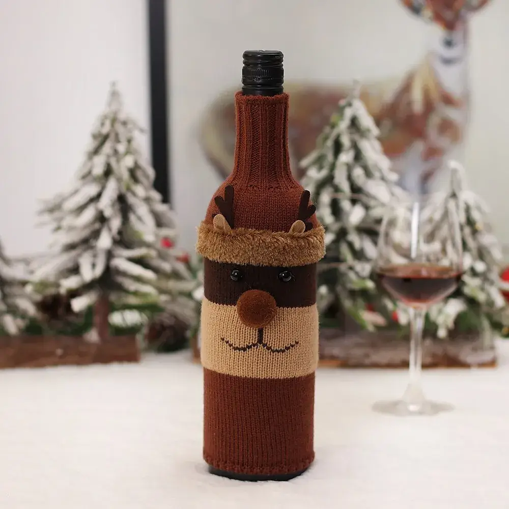 Knitted Christmas Bottle Set with Santa, Elf & Snowman Design - Image 3