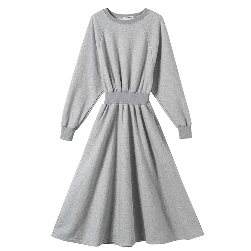 Korean Style Waist Slimming Dress Light Blue Long Sleeve - Image 7