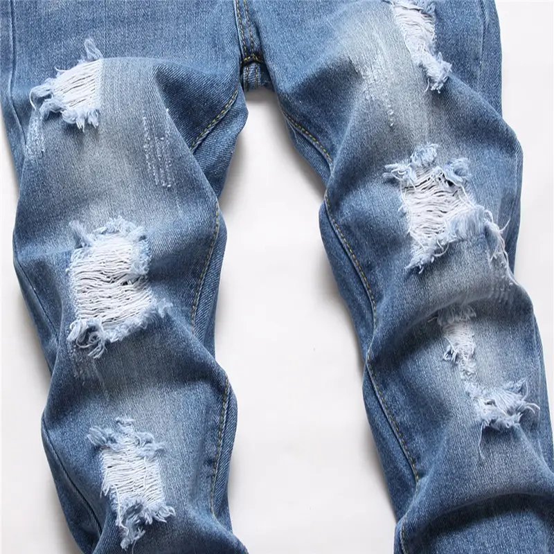 Men Blue Hole Denim Pants Medium Large - Image 4