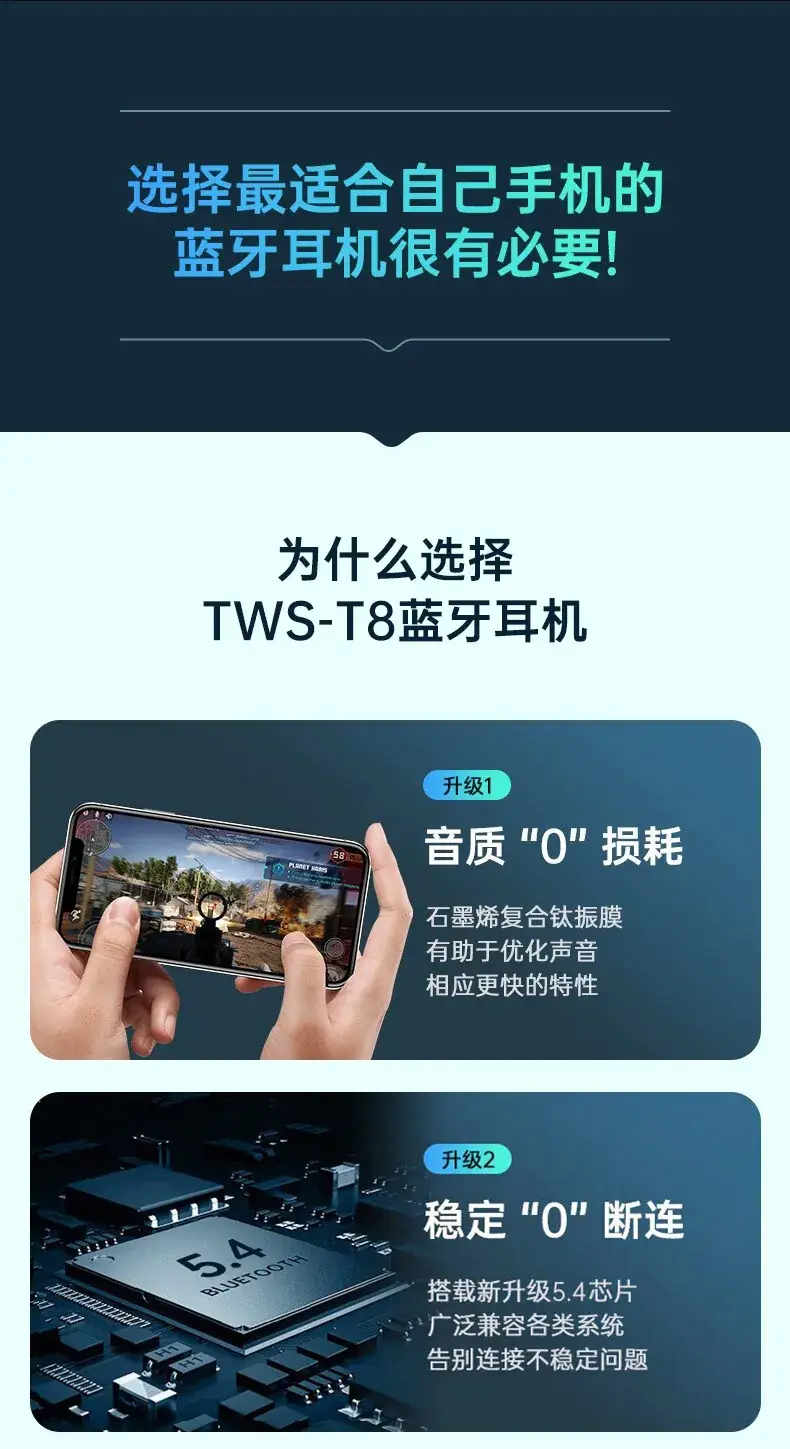 TWS-T8 Bluetooth Headset with 360 Sound & Noise Cancellation — feature 5