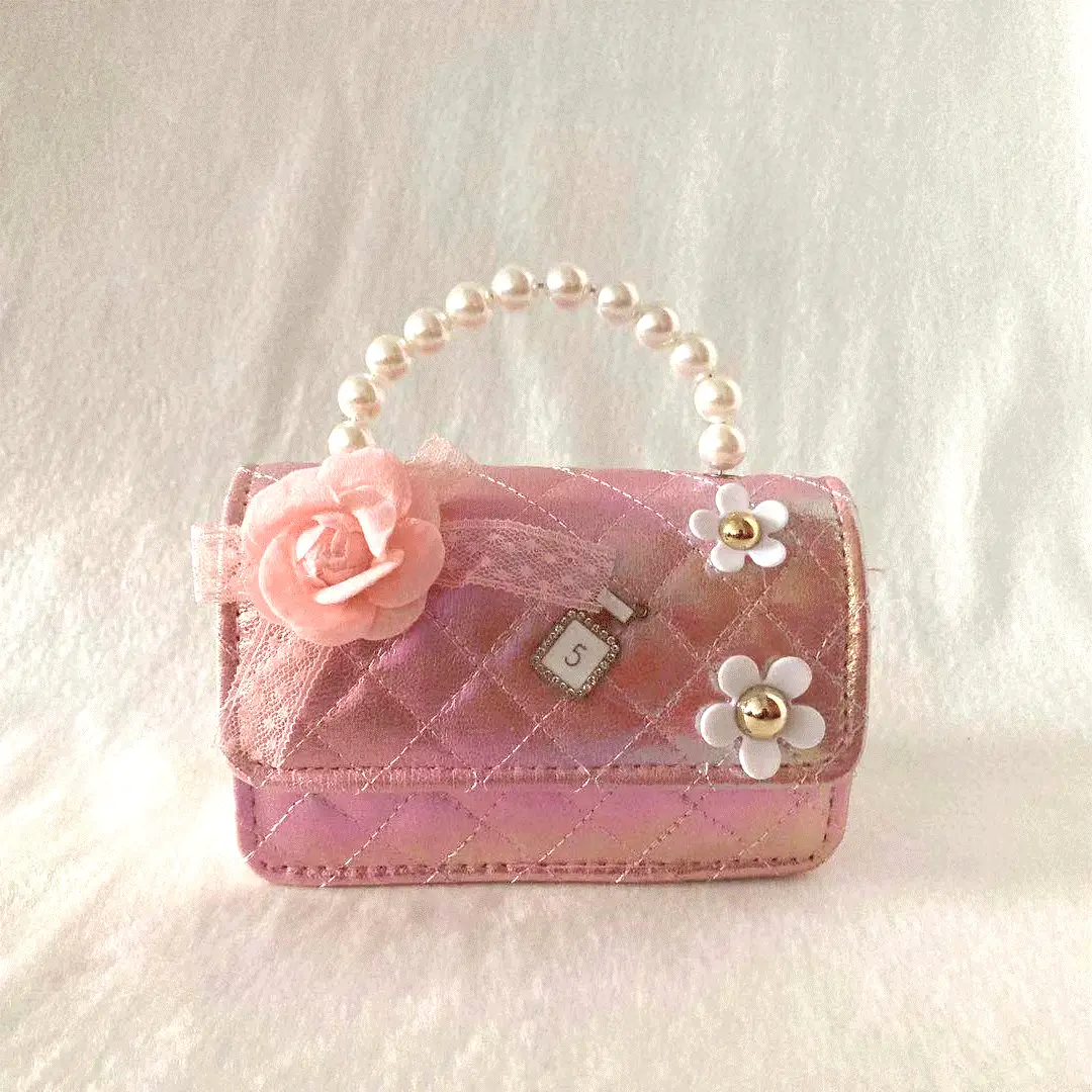 White Princess Crossbody Bag for Girls with Pearl & Flower Decor - Image 7