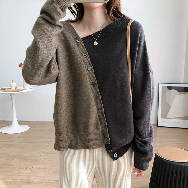 Women Knit Long Sleeve Contrast Blue Grey Set - Image 2