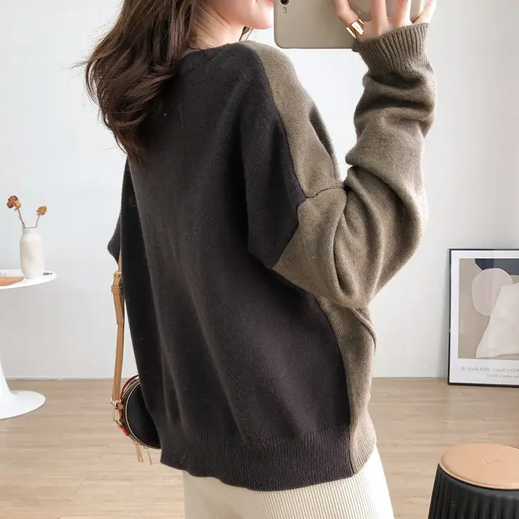 Women Knit Long Sleeve Contrast Blue Grey Set - Image 4