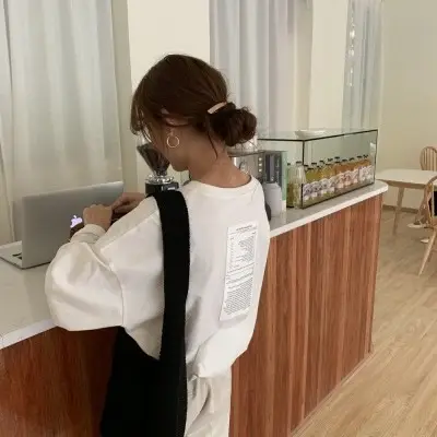 Long Sleeve T-Shirt Back Letter Print Women Winter Loose Collar Jacket