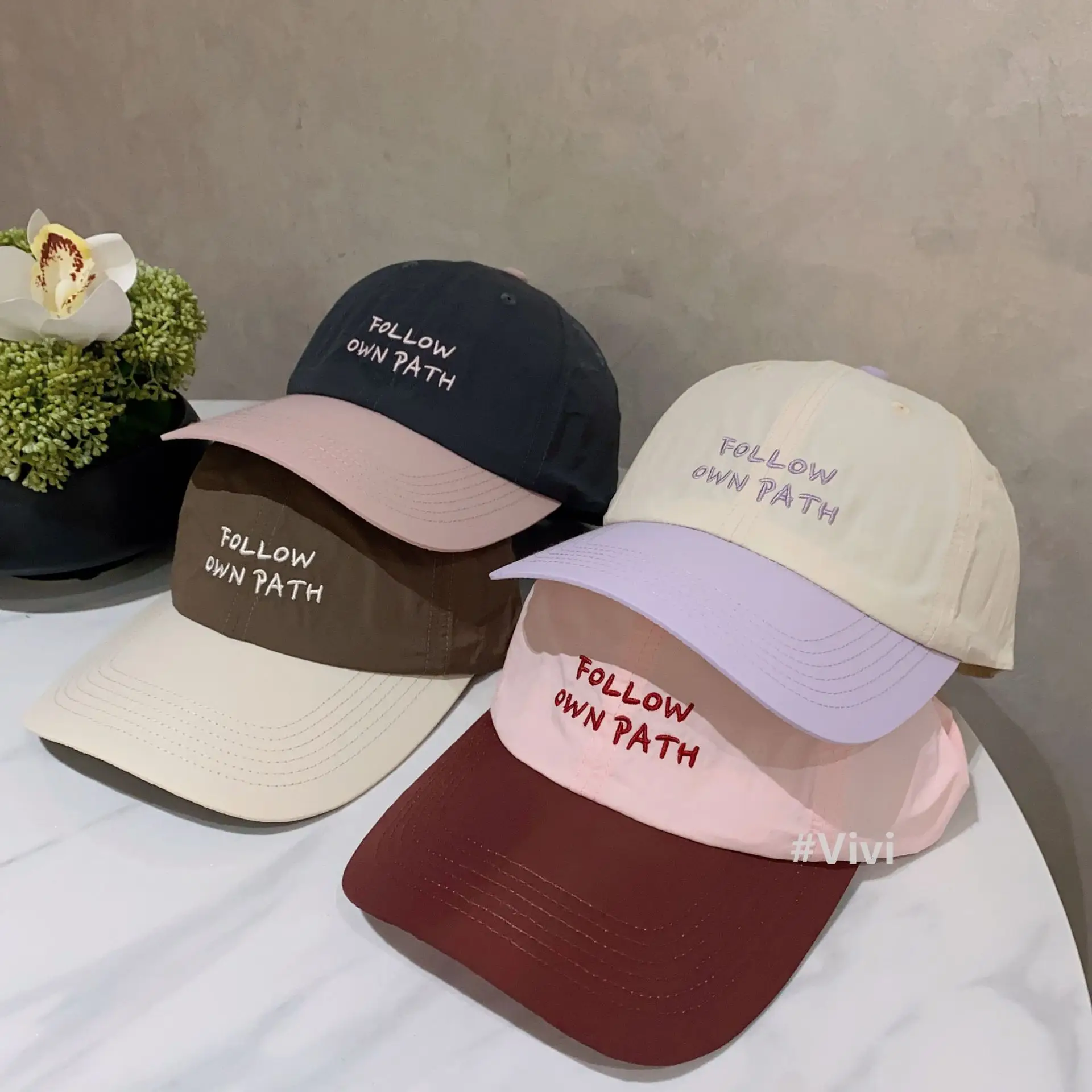 Women's Pink Red Contrast Baseball Cap with "Follow Your Path" Embroidery - Image 6