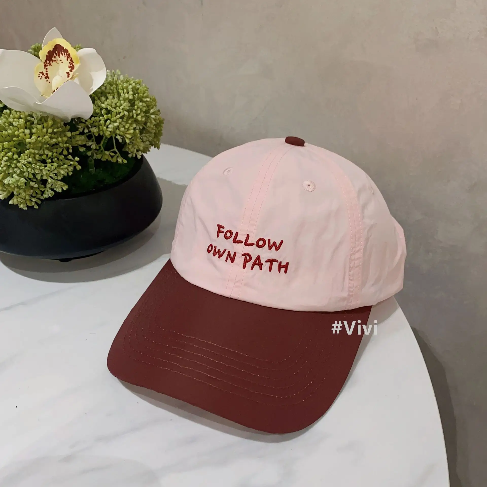 Women's Pink Red Contrast Baseball Cap with "Follow Your Path" Embroidery - Image 5