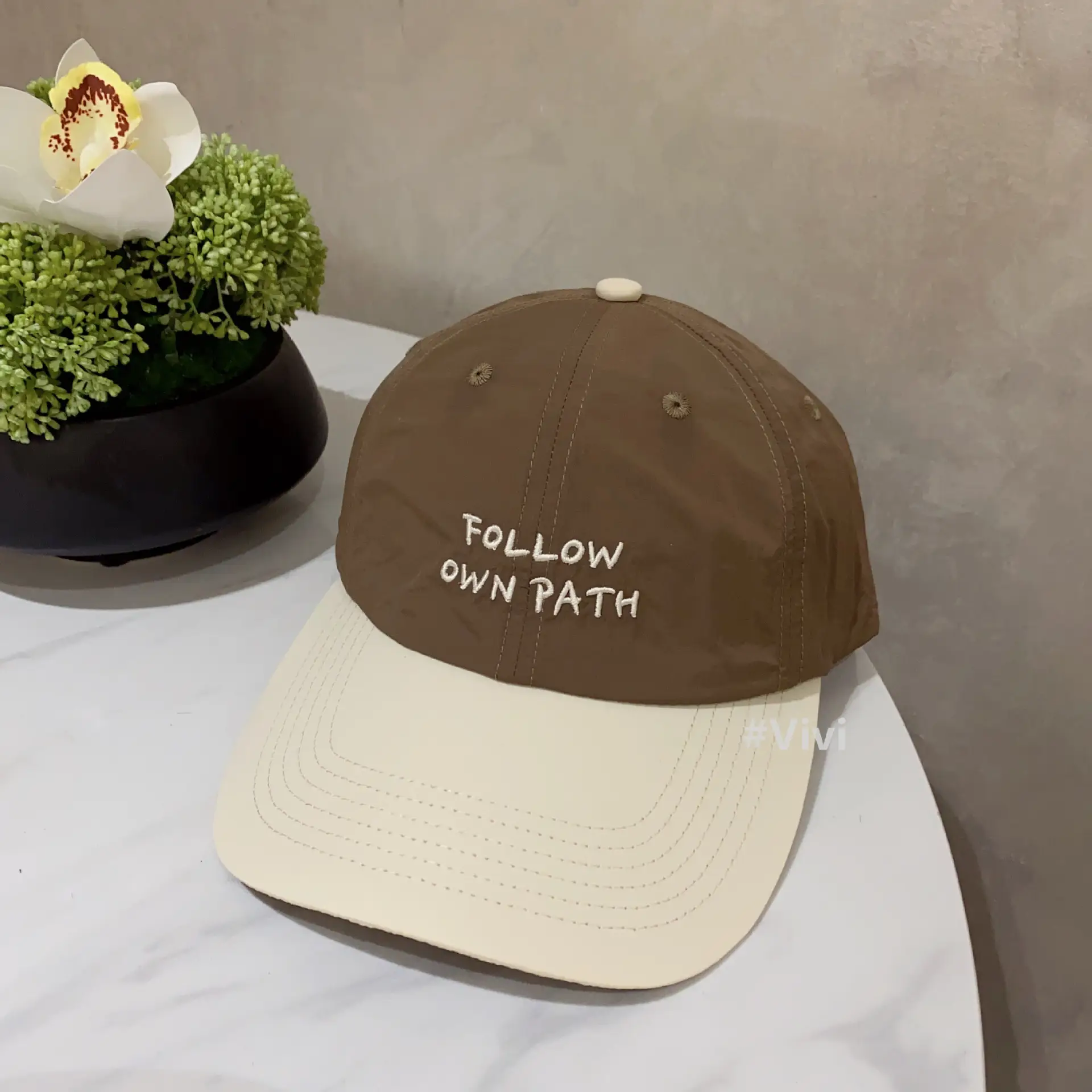 Women's Pink Red Contrast Baseball Cap with "Follow Your Path" Embroidery - Image 2