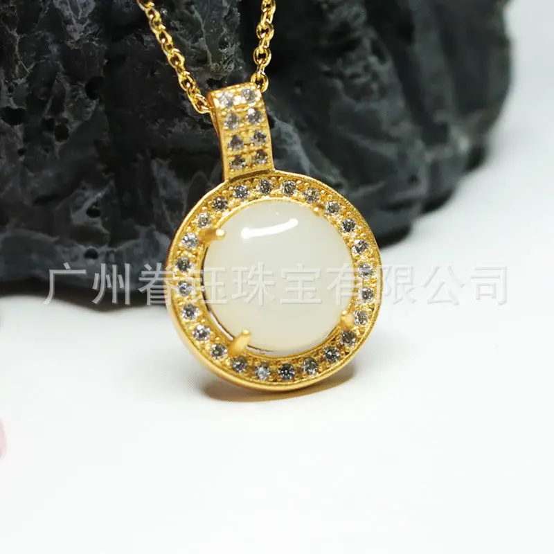 Guan Yu Natural Hetian Jade Pendant Round White Jade Cabochon Necklace — feature 5