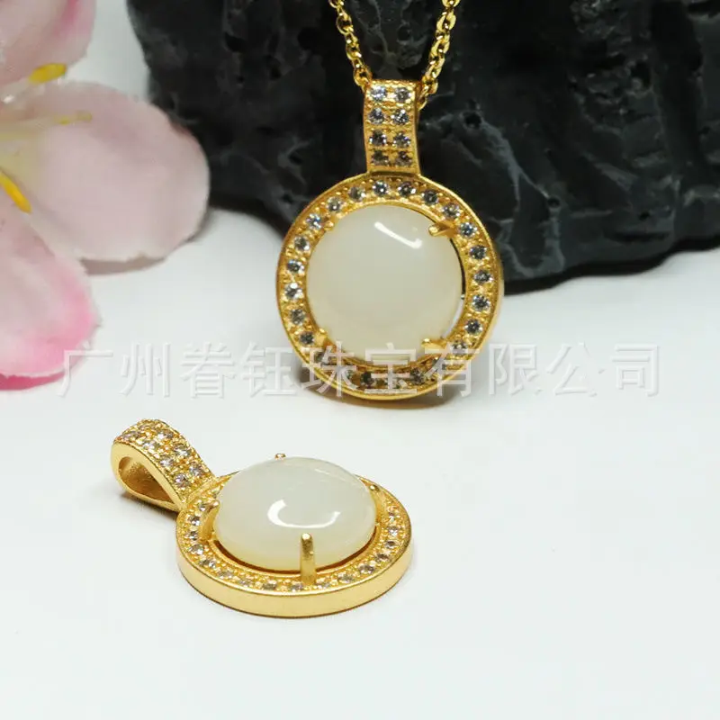 Guan Yu Natural Hetian Jade Pendant Round White Jade Cabochon Necklace — feature 7
