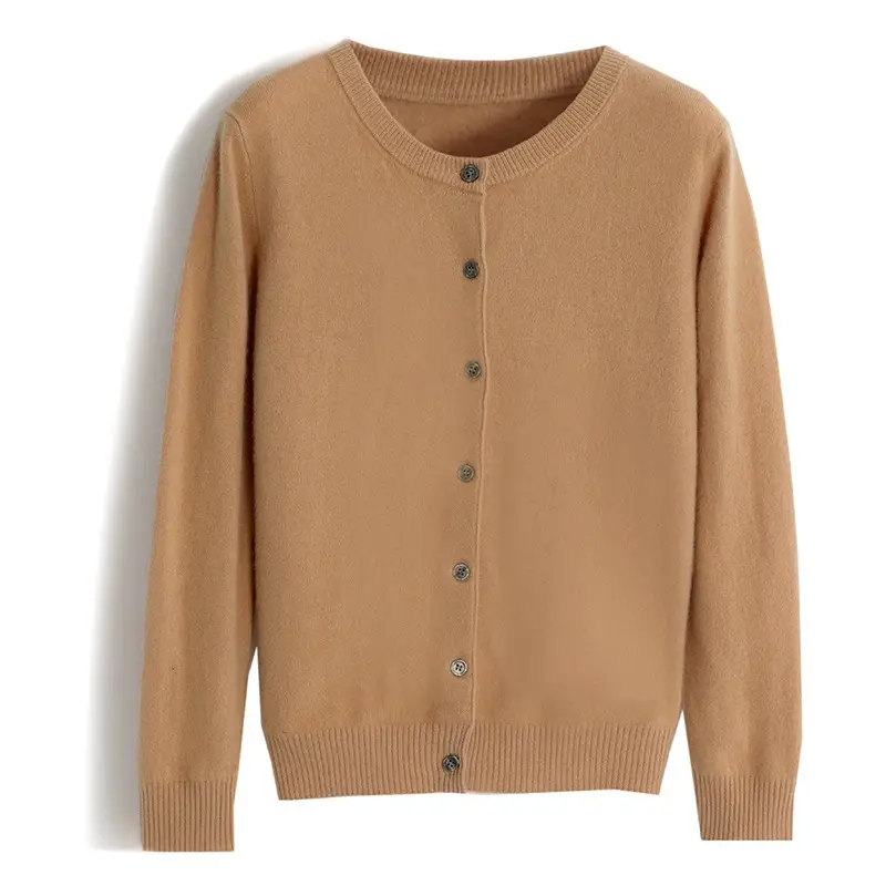 Women's Knitted Crewneck Sweater Coat Brown Long Sleeve - Image 16