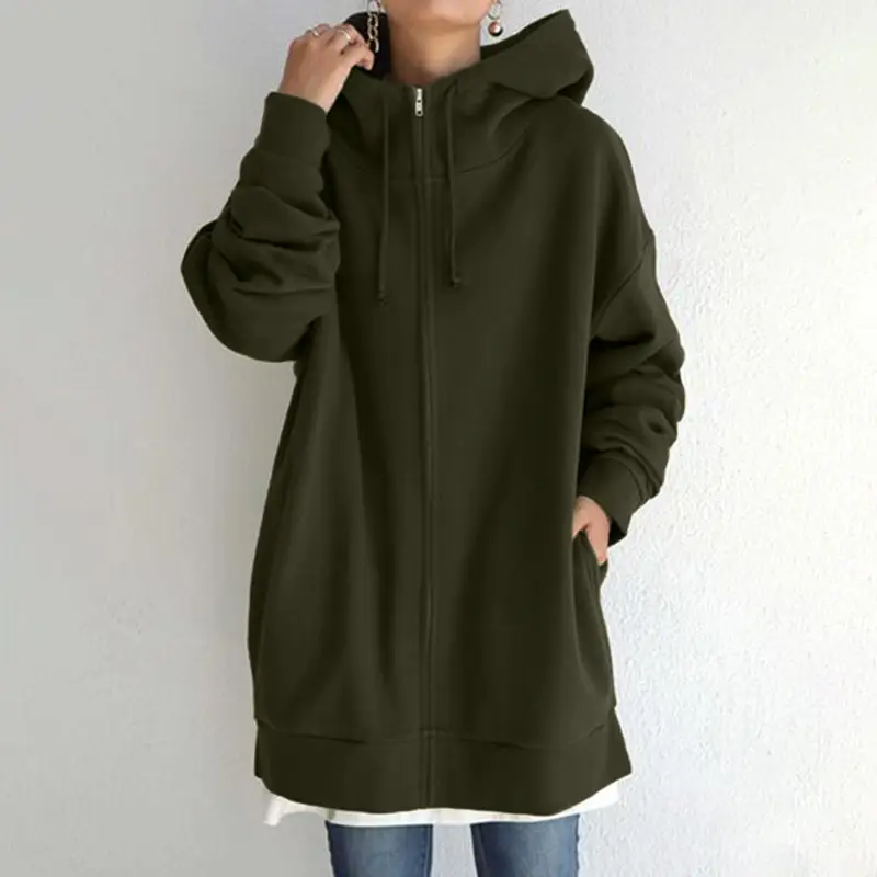 2023 Hooded Zipper Sweatshirt Beige Plus Size - Image 6