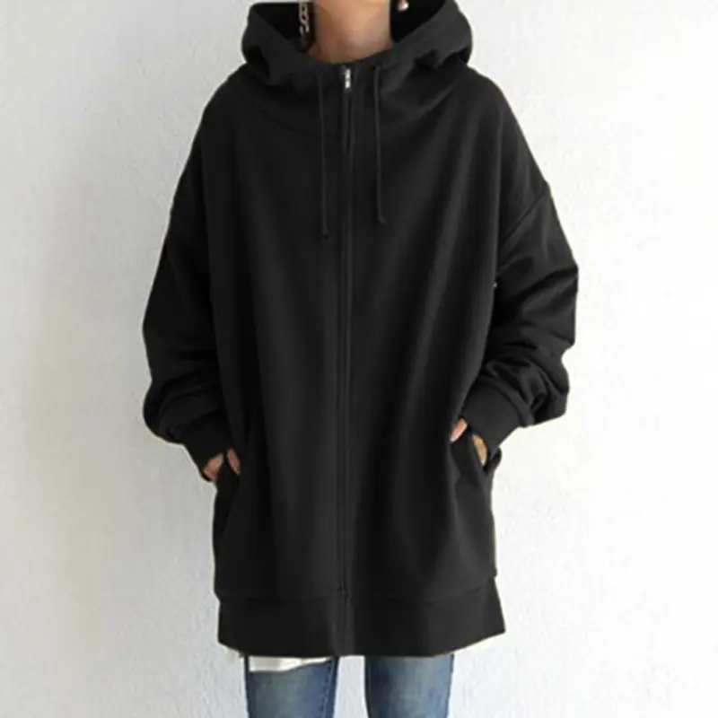 2023 Hooded Zipper Sweatshirt Beige Plus Size - Image 5