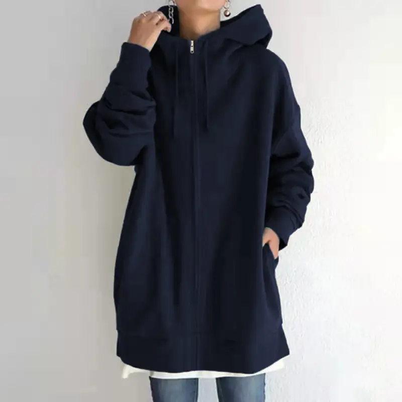 2023 Hooded Zipper Sweatshirt Beige Plus Size - Image 12