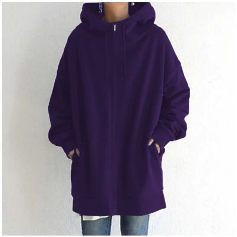 2023 Hooded Zipper Sweatshirt Beige Plus Size - Image 3