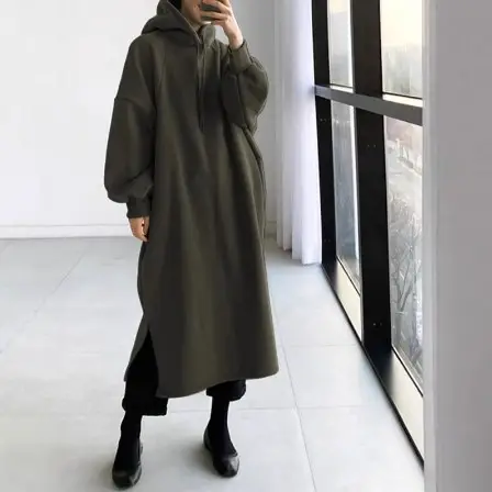 Green Fleece Turtleneck Coat Medium Long Wear - Image 7