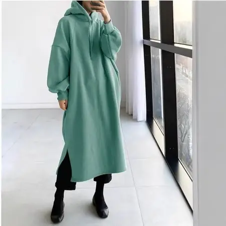 Green Fleece Turtleneck Coat Medium Long Wear - Image 8