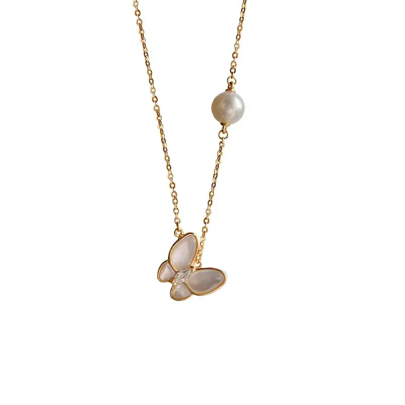 18K Gold Butterfly Pearl Necklace for Women - Image 5