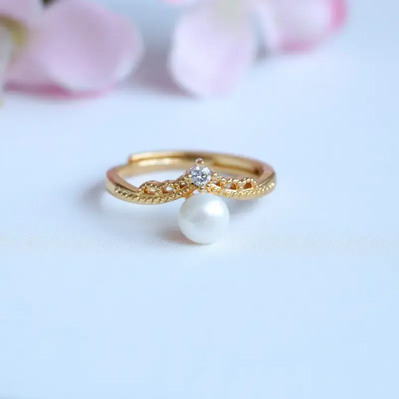 Guan Yu Pearl Crown Ring Gold Plated Women - Image 5