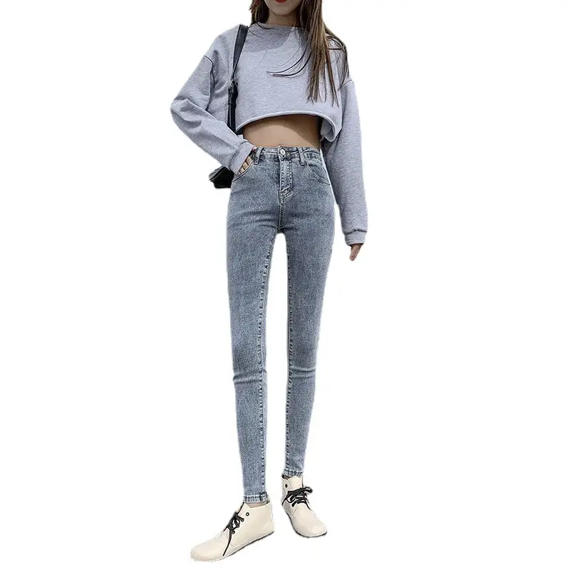 Women Slim Fleece Lined Jeans Winter Ankle Length - Image 10