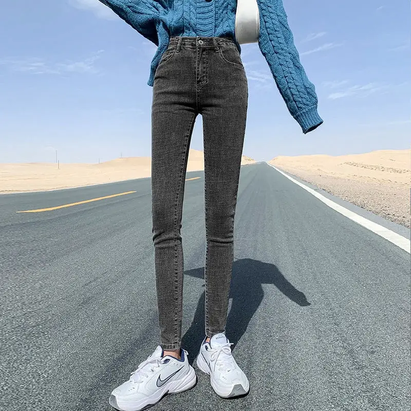 Women Slim Fleece Lined Jeans Winter Ankle Length - Image 2