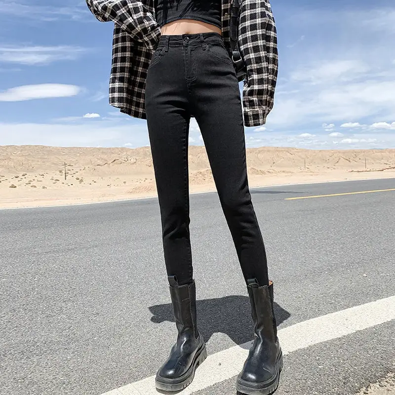 Women Slim Fleece Lined Jeans Winter Ankle Length - Image 4