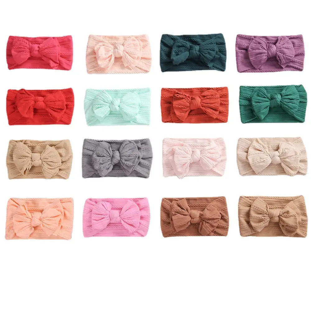 Pink Double Bow Baby Hair Band Jacquard Nylon - Image 32