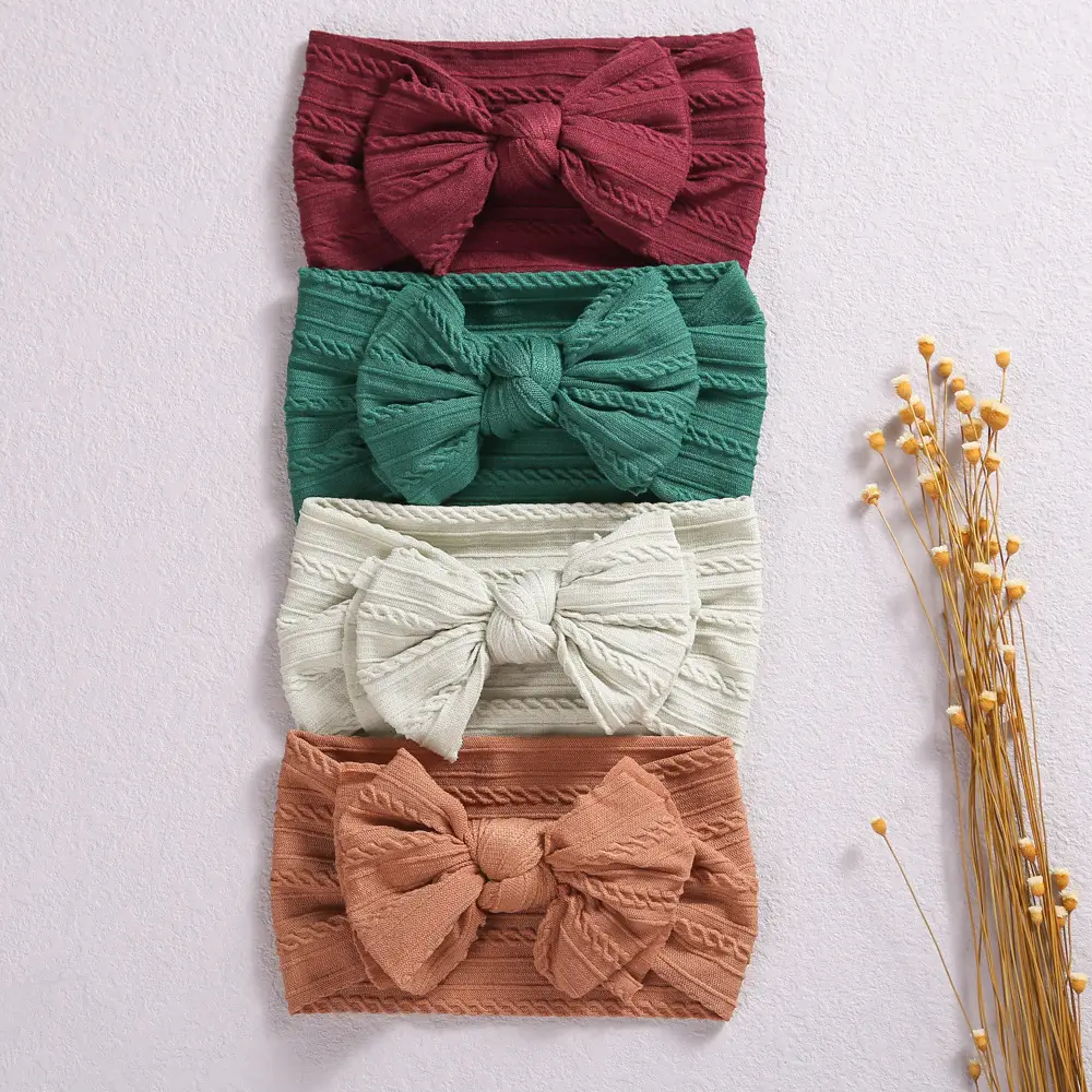 Pink Double Bow Baby Hair Band Jacquard Nylon - Image 33