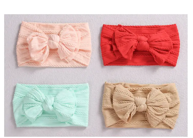 Pink Double Bow Baby Hair Band Jacquard Nylon — feature 10