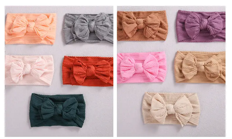 Pink Double Bow Baby Hair Band Jacquard Nylon — feature 11